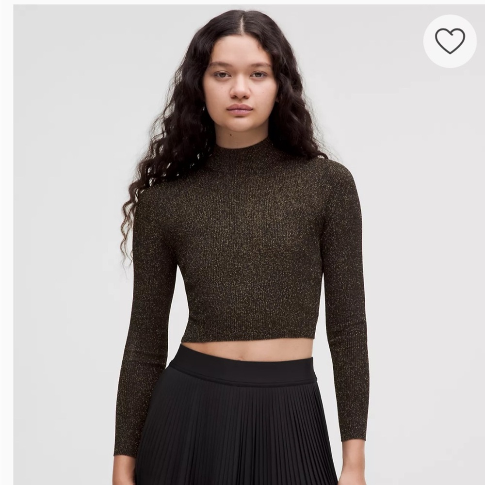 NWT Lululemon Glitter Knit Twist-Back Long-Sleeve top in black & gold Size L